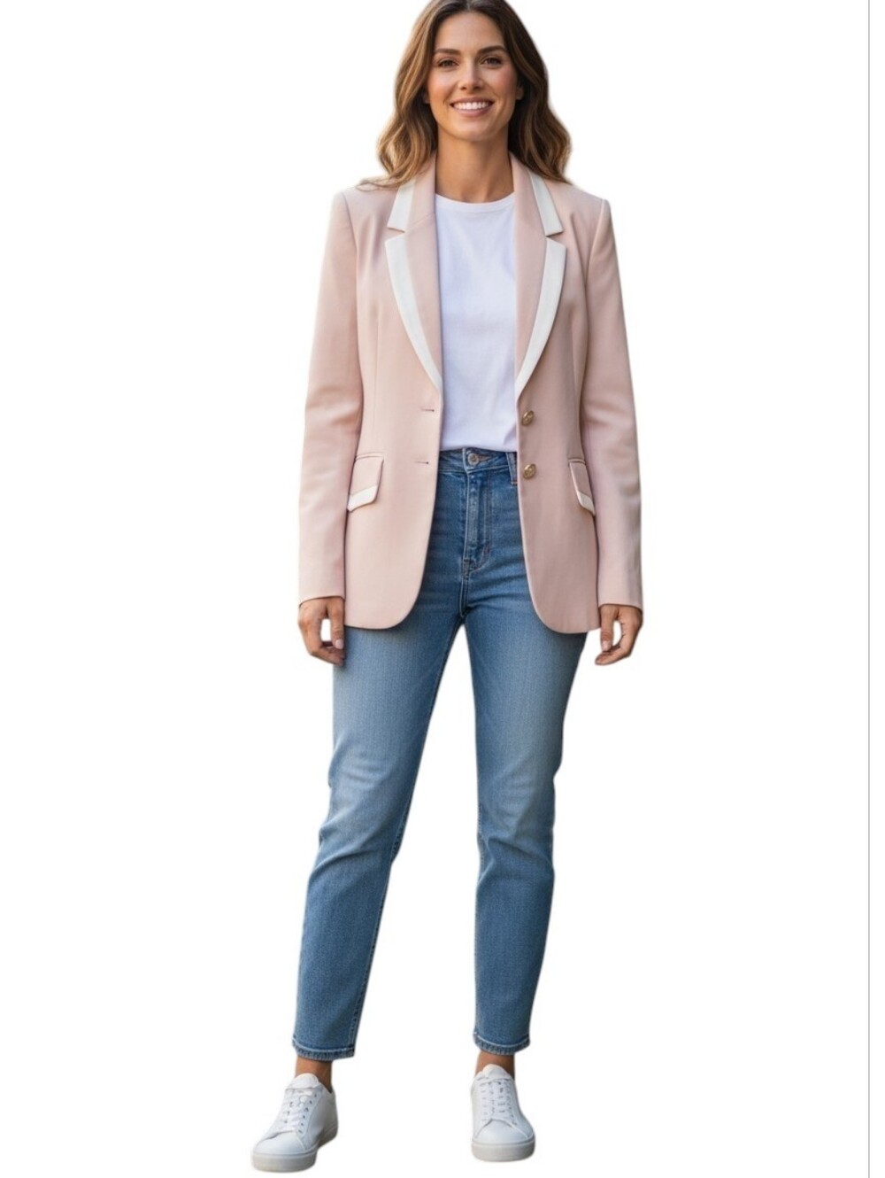 Vintage Voz Vago Elegant Beige Blazer with White Accents